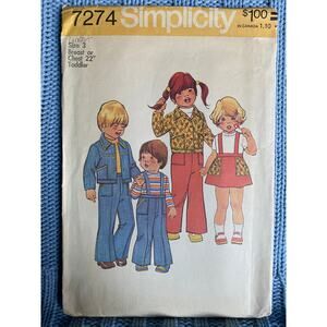 Simplicity 7274 pattern toddler jacket skirt pant suspenders 1970s size 3